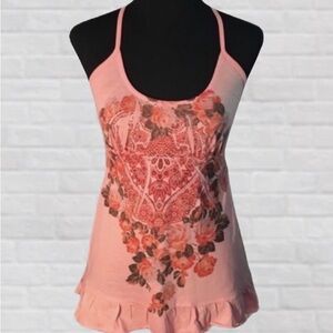 Decree Small Peach Pink Floral Knot Racer Back Halter